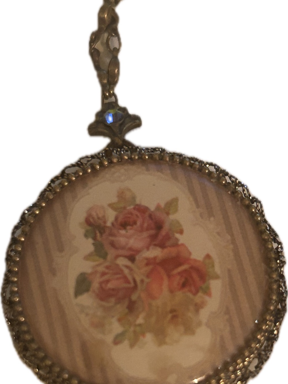 Vintage Michal Negrin Antique Bronze Tone Round Locket with Roses, Vine Chain - Picture 10 of 10